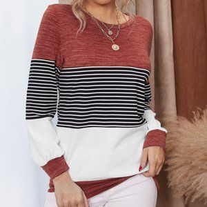 STRIPED PATCHWORK TRENDY COLORBLOCK SWEATSHIRT